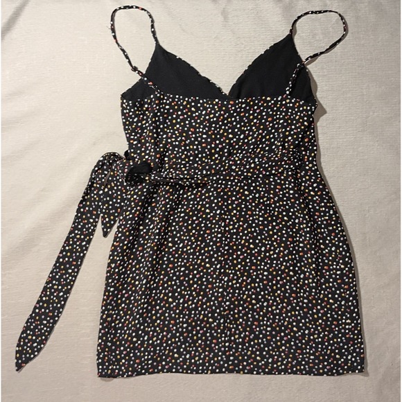 Reformation Troppo Confetti Black W/Colorful Polka Dots Wrap MINI Dress M SHORT! - Picture 4 of 10